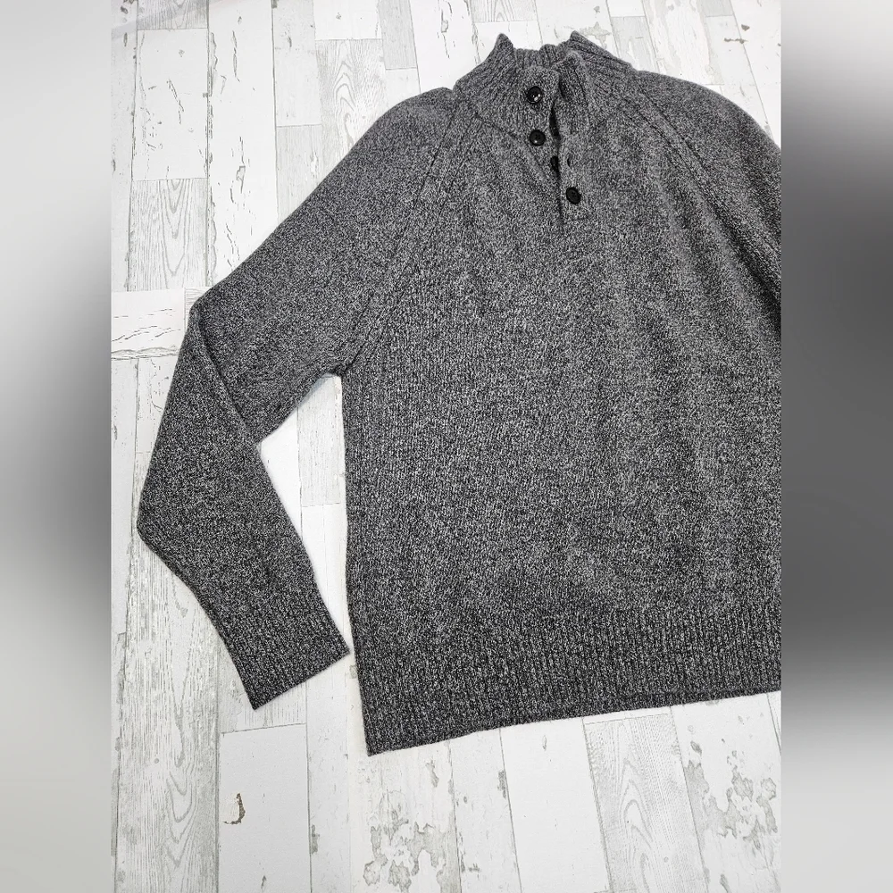Banana Republic Mens XL Recycled Wool Blend Mock Neck Button Sweater Gray Marl